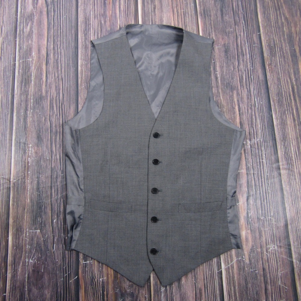Suit Vest Mens 38 Dress Code Gray Wool Polyester‎ 3 Piece Slim Formal Belted